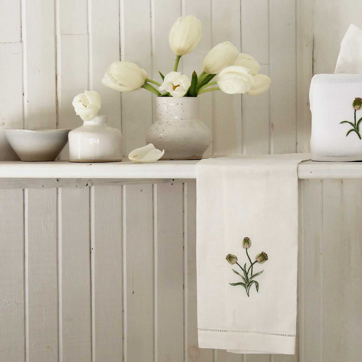 cotton linen embroidered guest towel