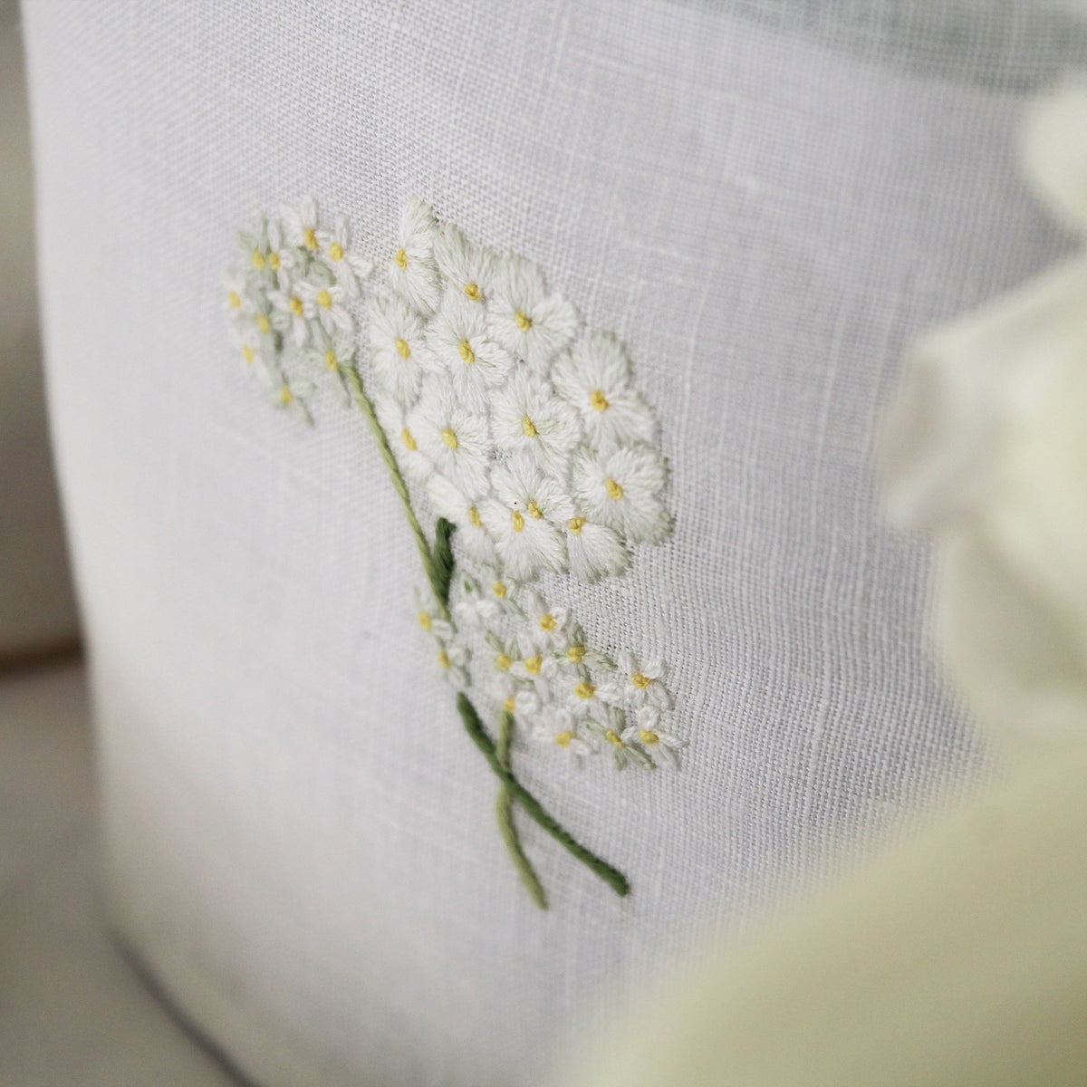hand embroidered hydrangea linen cotton tissue box cover