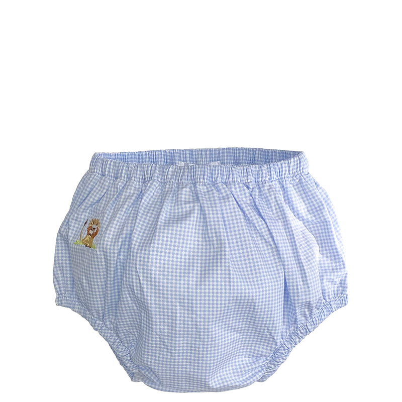 Cotton Diaper Cover with Lion Blue Gingham