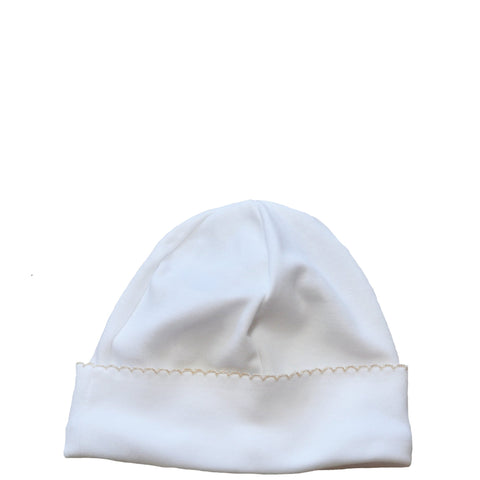 pima cotton beanie with beige picot trim