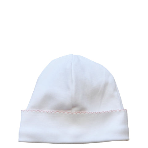 pima cotton beanie with pink picot trim