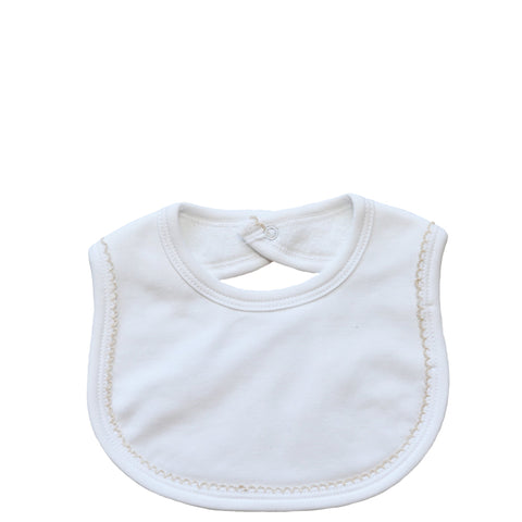 pima cotton bib with beige picot trim