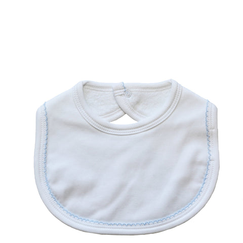 pima cotton bib with blue picot trim