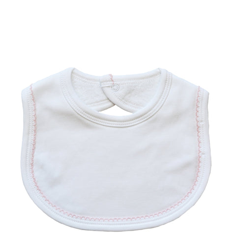 pima cotton bib with pink picot trim