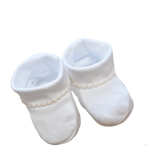 pima cotton booties with beige picot trim