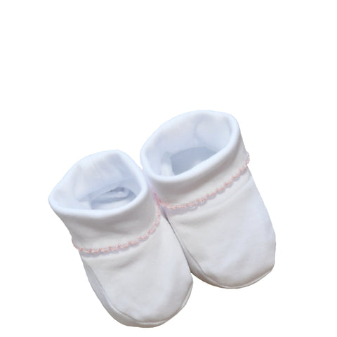 pima cotton booties with pink picot trim
