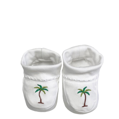 white pima cotton booties with palmtree