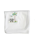 white cotton receiving blanket with elephant