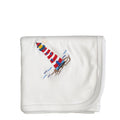 white cotton receiving blanket with lighthouse